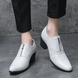 Classic Stylish Leather Oxfords Shoes Men's Elegantes Zipper Casual Shoes High Heels Pointy Work Men's MartLion   
