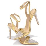 Liyke Elegant Party Sandals Women Wedding Banquet Shoes Crystal Rhinestones Pointed Toe Stripper High Heels Gold Sandalias Mart Lion   