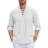 Men's Renaissance Shirt Pirate Medieval Viking top Cotton Linen Shirts Long Sleeved Halloween MartLion white US M 