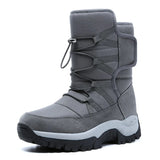 Unisex Snow Boots Warm Push Mid-Calf Waterproof Non-slip Winter Thick Leather Platform Warm Shoes MartLion GRAY 9.5 