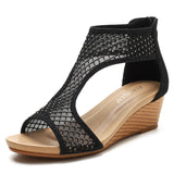 Luxury Wedge Sandals For Women Summer Mesh Design Breathable Lady Gladiator Female High Heels Peep Toe Shoes Mart Lion Black 36 