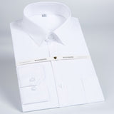 Men's Long Sleeve Standard-fit Solid Basic Dress Shirt Patch Single Pocket Formal Social White Work Office Mart Lion   