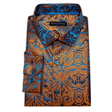 Luxury Shirts Men's Long Sleeve Silk Gold Blue White Black Red Green Purple Silver Paisley Embroidered Casual Blouses Lapel MartLion   