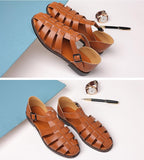 Men's Leather Sandals Trendy Summer Roman Shoes Casual Soft Beach Footwear Flats Mart Lion   