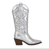 Women Cowboy Short Ankle Boots Chunky Heel Cowgirl Boots Embroidered Mid Calf Western MartLion Silver 37 