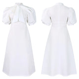 Party Dresses Woman Bow Collar Short Sleeve  Waisted Pleated Ankle Length Birthday Party Robe MartLion   