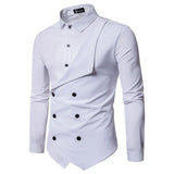 Autumn Winter Cotton Linen Casual Shirt Men's White Shirt Double Breasted Evening Camisa Masculina Long Sleeve Shirts MartLion WHITE M 
