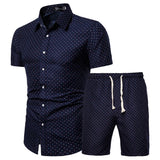 Dot-Print Casual Shirts for Summer Short Sleeve Regular Formal Clothing Men's Office Button Up Blouses Mart Lion DC10-Set 4XL  Fit 75-83Kg 