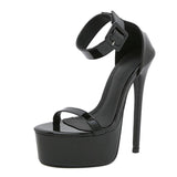 Liyke Black Patent Leather Ankle Strap Women 16CM Sandals Platform Open Toe Party Stripper Heels Pole Dance Shoes Mart Lion   