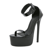 Liyke Black Patent Leather Ankle Strap Women 16CM Sandals Platform Open Toe Party Stripper Heels Pole Dance Shoes MartLion   