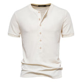 Outdoor Casual T-Shirt Men's Pure Cotton Breathable Knitted Short Sleeve Button-Down Mart Lion   