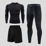 3pcs Gym Thermal Underwear Men's Clothing Sportswear Suits Compression Fitness Breathable quick dry Fleece men top trousers shorts MartLion Thin 3pc 6 S 
