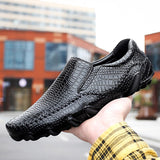 Men's Loafers Genuine Leather Casual Shoes Classic Crocodile Pattern Moccasins Slip On Boat Footwear Mart Lion   