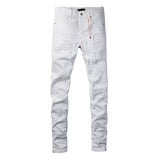 White Summer's Streetwear Distressed Skinny Button Fly Blank Ripped Jeans Pants MartLion   