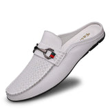 Summer Breathable Shoes Men's Genuine Leather Half Slip on Moccasins Casual Style Luxury Brand Half Loafers MartLion White-breathe 38 