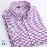 Men's Striped Plaid Oxford Spinning Casual Long Sleeve Shirt Breathable Collar Button Design Slim Dress MartLion Y-2 Purple Grid 38 - M 