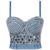 Women Bra Rhinestone Corset Party Clothes Lady Push Up Bra Woman Tops Clothing Gothic Shaper Vintage Bra Underwear MartLion 7-Denim Blue XL 