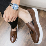Flat Sole Leather casual shoes men's Slip loafers Leisure Spring Footwear Mart Lion   