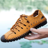 Men's Leather Sandals Outdoor Casual Shoes Summer Beach Casual Walking Sneakers MartLion yellow 38 