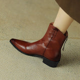 Women Boots Genuine Leather Western Shoes Pointed Toe Chunky Heel Chelsea Retro MartLion   