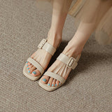 Summer Women Shoes Open Toe Sandals Square Heel Genuine Chunky Heel Med Heel Sandals Heels Cow Leather MartLion   