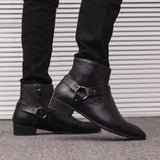 Autumn Men's Ankle Boots Genuine Leather High-Cut Shoes Casual Punk Pointed Toe Motorcycle Party Mart Lion   
