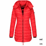 Women's medium length slim cotton suit warm coat women's cotton suit MartLion red S 