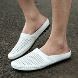 Breathable Hollow Casual Shoes Men's Loafers Genuine Leather Summer Half Slip On Water MartLion   