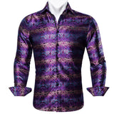 Barry.Wang 4XL Luxury Purple Paisley Silk Shirts Men Long Sleeve Casual Flower Shirts For Men Designer Fit Dress Shirt BY-0057 Mart Lion   