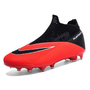 Men's Football Boots Without Lace Childrens Hightop Soccer Shoes Society Cleats Kids Football Training MartLion Red cd 47 