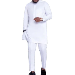 Nigerian Men's Casual Set Retro Style Solid White Shirt+Pant Tailor Made Wedding Clothing MartLion WHITE XS 