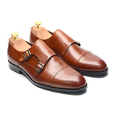Luxury Men's Wedding Formal Shoes Genuine Leather Pure Brown Black Double Buckle Monk Strap Cap Toe Office Dress MartLion   