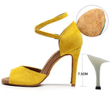 Woman Latin Ballroom Yellow Modern Leather Dance Shoes MartLion slik slim-7.5cm 4.5 