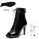 Latin Shoes Ladies Salsa Ballroom Party Women's Boots Yellow Black Girls High Heel Dance Boots MartLion Indoor Black 8.5cm 43 CHINA
