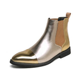Luxury Leather Chelsea Boots Men's Gold Shoes Designer Pointed Wedding Formal Elegant Moccasins Dress MartLion Gold 8589-3J 38 