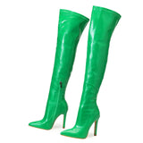 Liyke Design PU Leather Over The Knee Boots Runway Stripper High Heels Pointed Toe Zip Winter Shoes Women Pumps MartLion Green 35 
