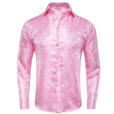 Coral Pink Paisley Men's Silk Shirt Spring Autumn Long Sleeve Wedding Turndown-Collar Dress Suit Shirt Formal Gift Hi-Tie MartLion CY-1069 S 