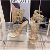 Runway style Bling Crystal Tassels Snake Coiled Women Sandals Stiletto High heels Summer Party Prom Shoes MartLion   