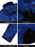 Luxury Gilding Pink Blue Red Paisley Print Silk Dress Shirts for Men's Long Sleeve Social Clothing Tops Slim Fit Blouse MartLion   