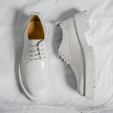 Platform Big Head Leather Young Men's Dress Wedding Party Formal Casual Designer Thick Sole Shoes White Low Top MartLion 6382 White 7 