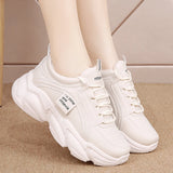 Gold white thick black bottom shoes female age season thick bottom  PU leather platform sneakers MartLion   