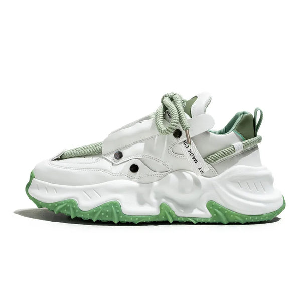  White Green Casual Sneakers Men's Height-increasing Platform Shoes Lace-up Hip-hop Zapatillas De Hombre MartLion - Mart Lion