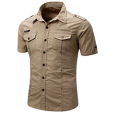 Men's Safari Shirt Short Sleeve Summer Casual Tactical  Cotton Cargo Outdoor Pocket Work Shirts for Men MartLion Khaki XL 