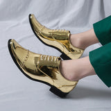 Spring Luxury Men's Social Shoes Ponited Leather Height Increasing Low-heel Gold Dress MartLion   