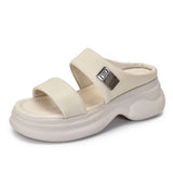 with thick soles wearing sheepskin women's slippers summer leather platform shoes MartLion Beige 34 