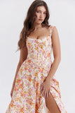 Summer Women's Dress Small Flower Hanging Strap Fresh and Sweet Split Mid Length Dress frock MartLion   