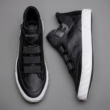 Men's Leather Shoes Korean Trend Loafer British High Top Sneakers Moccasins Mart Lion black white 38 