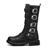 Men's Leather Motorcycle Boots Black Gothic Punk Cowboy Casual Military Tactical Mart Lion   