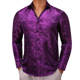 Luxury Shirts Men's Silk Long Sleeve Pink Paisley Slim Fit Blouses Casual Formal Tops Breathable Barry Wang MartLion 0093 S 