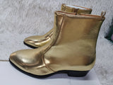 Gold Genuine Leather Men's Ankle Boots Pointed Toe Side Zipper Chelsea British Style Solid Handmade Party Shoes MartLion   